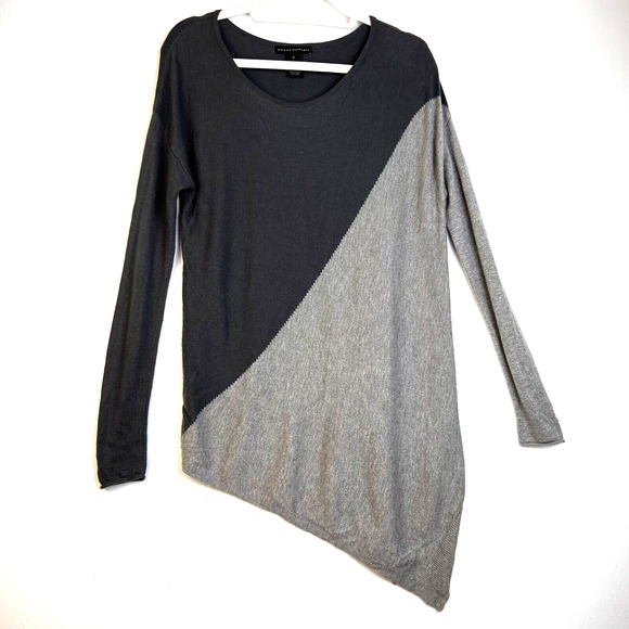 Grace Elements Tunic Women's Medium Black Gray Hi Low Hem Knit Top Sweater Work - Picture 7 of 7